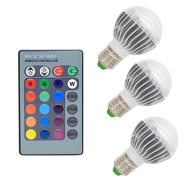  3pçs 3 W Lâmpada Redonda LED 300 lm E26 / E27 G50 1 Contas LED COB Regulável Controle Remoto Decorativa RGB 85-265 V / 3 pçs / RoHs