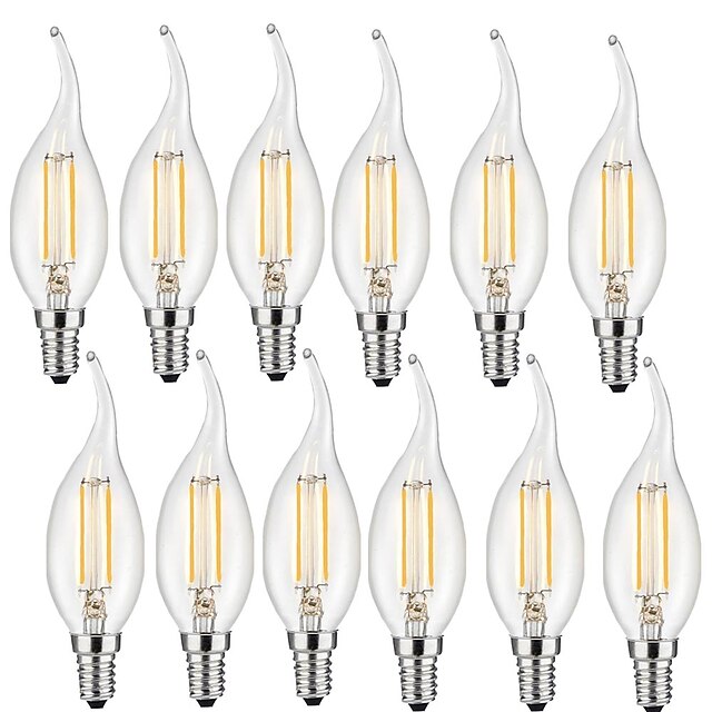  12pcs 2 W Lâmpadas de Filamento de LED 190 lm E14 CA35 2 Contas LED COB Decorativa Branco Quente 220-240 V / RoHs