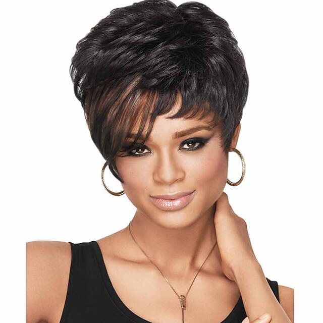  Syntetiske parykker Rett Rett Parykk Kort Svart Syntetisk hår Dame Ombre-hår Afroamerikansk parykk Svart