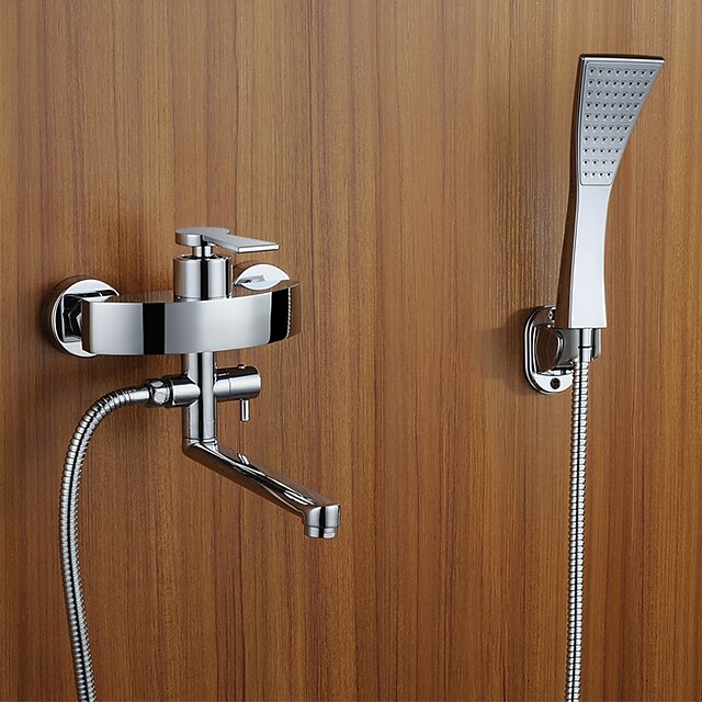  Robinet de baignoire - contemporain Chrome Baignoire et douche Soupape céramique Bath Shower Mixer Taps / Mitigeur deux trous