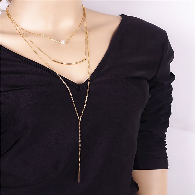  Women's Obsidian Pendant Necklace Personalized Dangling Fashion Euramerican Imitation Pearl Copper Gold Necklace Jewelry For Party Special Occasion Casual Daily