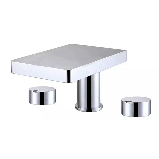  Bathroom Sink Faucet - Waterfall Chrome Widespread Two Handles Three Holes / Brass