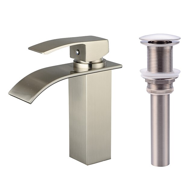  Faucet Set - Waterfall Nickel Brushed Centerset Single Handle One HoleBath Taps