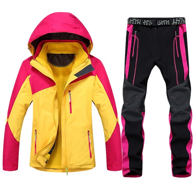  Women's Hiking 3-in-1 Jackets Outdoor Spring Fall Thermal / Warm Waterproof Windproof Fleece Lining 3-in-1 Jacket Top Skiing Camping / Hiking Fishing Yellow / Rose Red Hiking Jackets Camping & Hiking