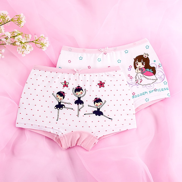  Kids Girls' Underwear & Socks Blushing Pink Light Brown Navy Blue Print Cartoon