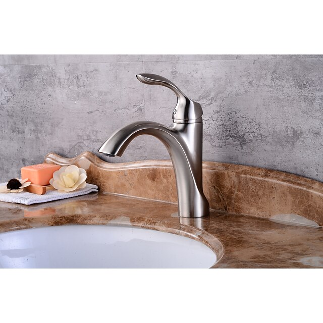  Contemporary Centerset Widespread Ceramic Valve Single Handle One Hole Nickel Brushed , Bathroom Sink Faucet