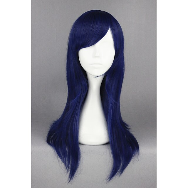  peruca sintética peruca cosplay reta peruca reta cabelo sintético azul de comprimento médio peruca feminina azul halloween
