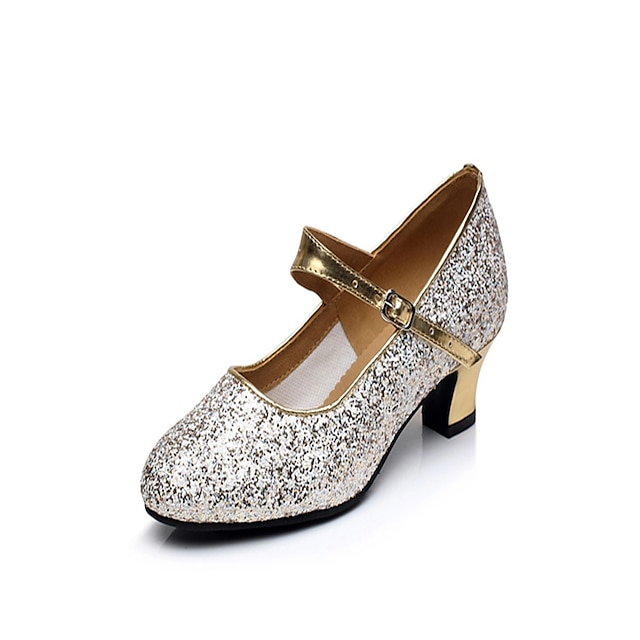  Women's Latin Shoes Sparkling Glitter Heel Sparkling Glitter / Buckle Cuban Heel Non Customizable Dance Shoes Gold / Indoor