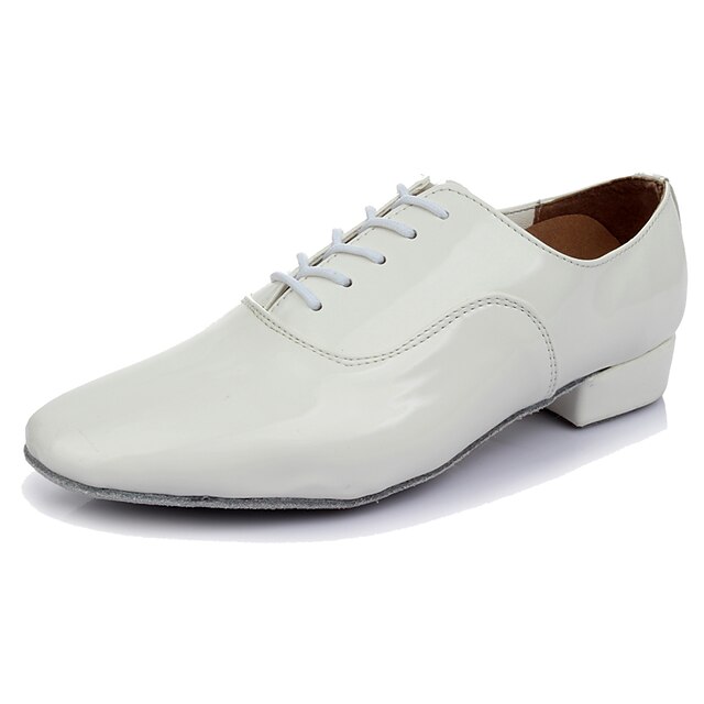  Men's Latin Shoes Leather Lace-up Heel Low Heel Customizable Dance Shoes White / Black / Performance
