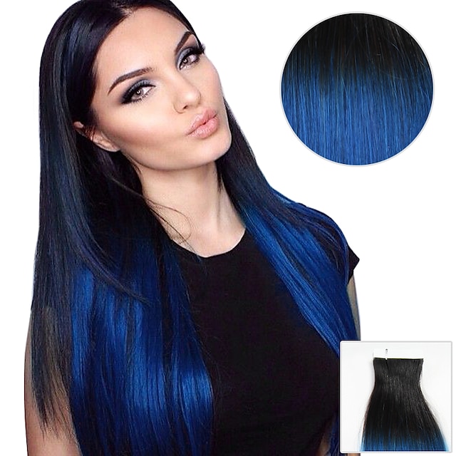  Tape-in Extensions van echt haar Recht Echt haar Ombre Zwart blauw