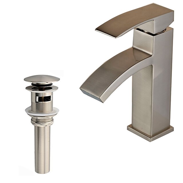  Bathroom Sink Faucet - Waterfall Nickel Brushed Vessel Single Handle One HoleBath Taps