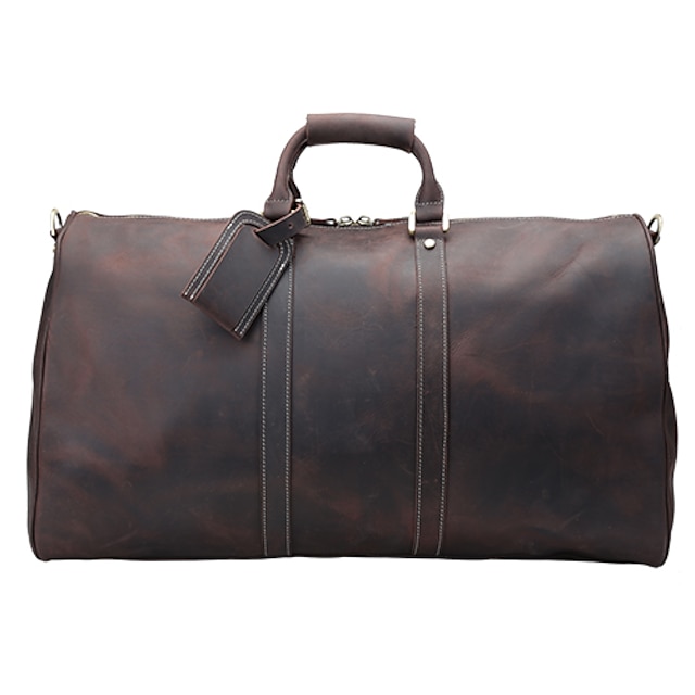  Unisex Bags Cowhide Travel Bag for Casual Outdoor All Seasons Dark Brown