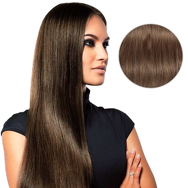  Com Presilha Extensões de cabelo humano Liso Extensões de Cabelo Natural Cabelo Humano Mulheres - Castanho Amendoa