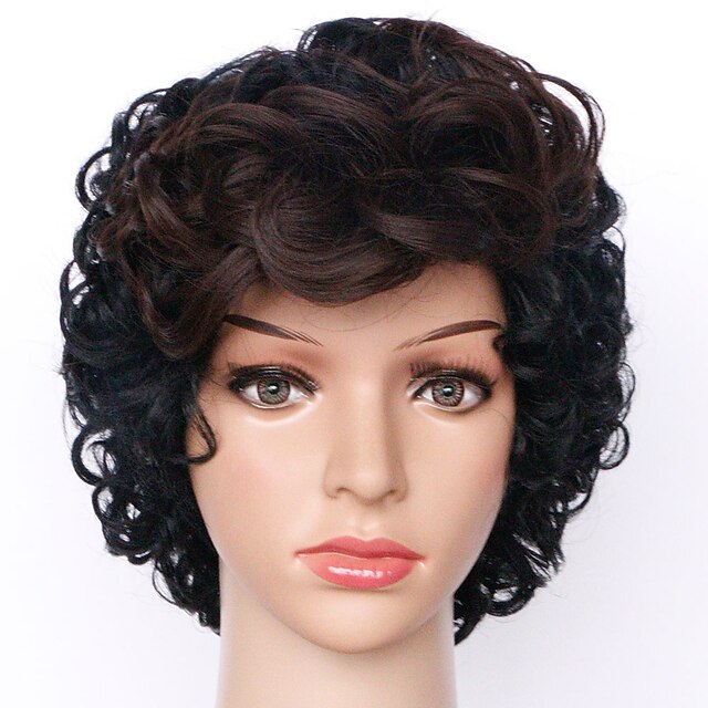  Synthetic Wig Curly Curly Wig Short Natural Black Synthetic Hair Women's Ombre Hair Black Brown