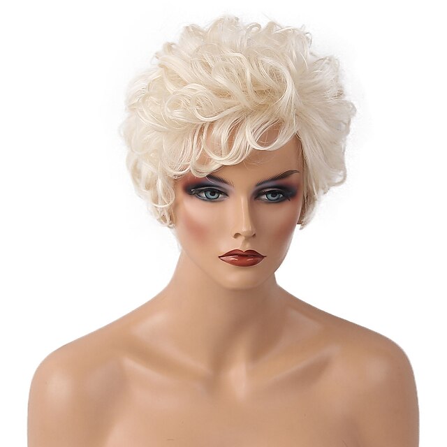  Human Hair Blend Wig Curly Classic Short Hairstyles 2020 Classic Curly Machine Made Medium Auburn#30 White Daily
