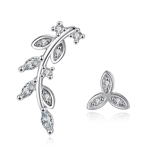  Women's AAA Cubic Zirconia Stud Earrings Leaf Ladies Personalized Sterling Silver Earrings Jewelry Silver For Wedding Party Daily Casual