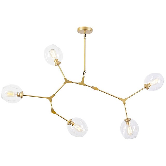  araña de oro de la vendimia de europa del norte 5 moléculas de vidrio de la cabeza luces colgantes sala de estar dormitorio lámparas de comedor
