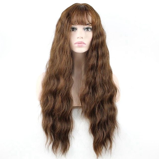  Synthetic Wig Wavy Wavy With Bangs Monofilament L Part Wig Long Brown Synthetic Hair Women's Brown