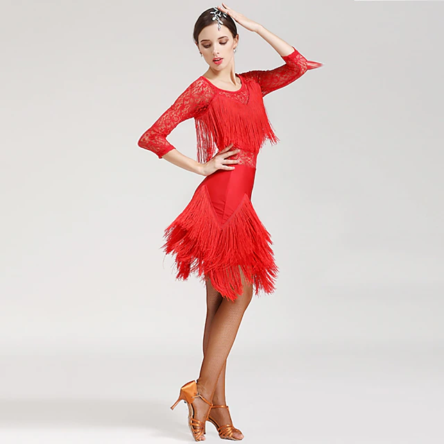 Latin Dance Dress Women's Performance 3/4 Length Sleeve Natural Spandex ...