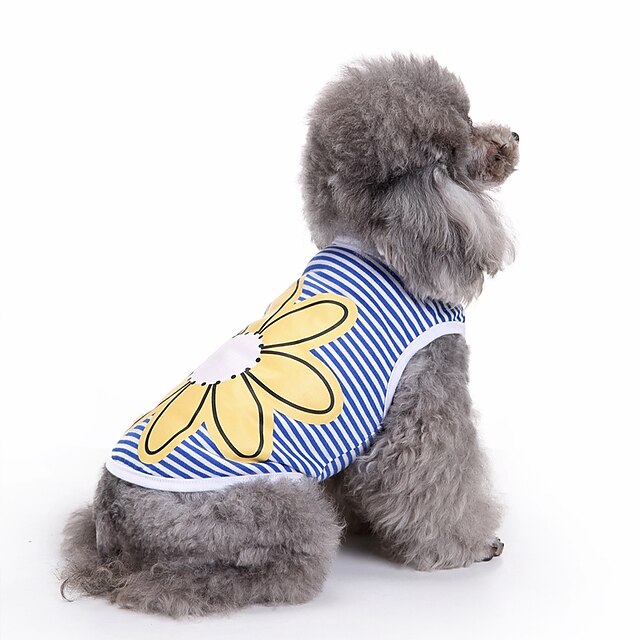  Gato Cachorro Camiseta Colete Roupas de cachorro Flor Casual Fashion Roupas para Cães Roupas de cachorro Roupas de cachorro Azul Ocasiões Especiais para menina e menino cachorro Algodão XS S M L XL