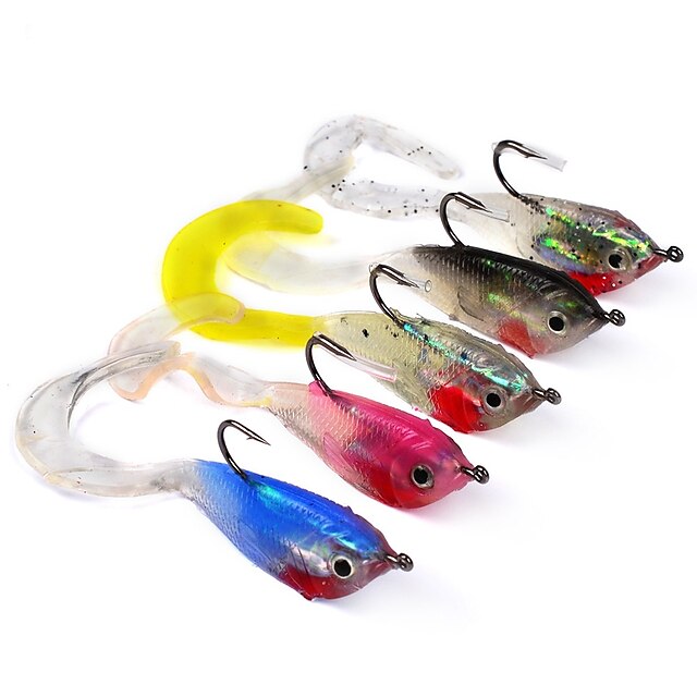  5 pcs Fishing Lures Soft Bait Jigs Jig Head Shad Sinking Bass Trout Pike Sea Fishing Bait Casting Spinning Lead Silicon Stainless Steel / Iron / Jigging Fishing / Freshwater Fishing / Carp Fishing