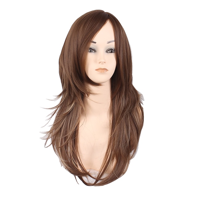  Synthetic Wig Curly kinky Straight Deep Wave kinky straight Deep Wave Layered Haircut Asymmetrical Wig Medium Length Long Medium Brown Synthetic Hair Women's Ombre Hair Natural Hairline Dark Brown