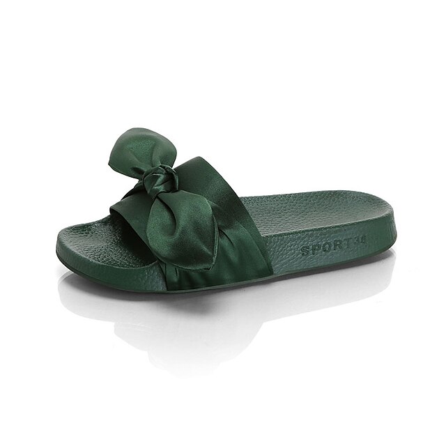  Naisten Kengät PU Kevät Kesä Comfort Sandaalit Tasapohja Avokkaat Ruseteilla varten Kausaliteetti Puku Musta Vihreä Pinkki