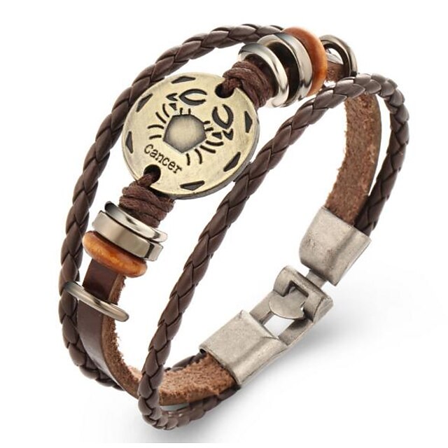  Zodiac Leather Bracelet Leather Cancer 6.22 - 7.22 Ladies Vintage Bracelet Jewelry Brown For Gift