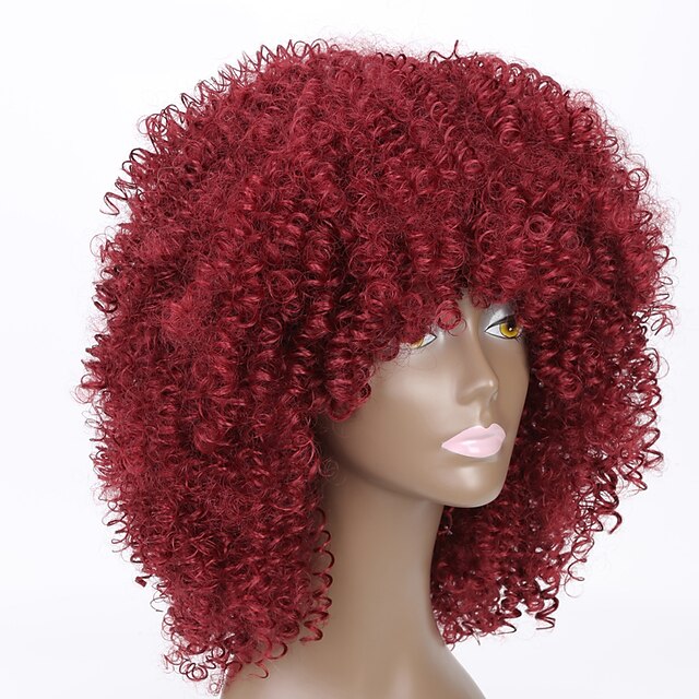  Syntetické paruky Volný Rovné, bláznivé Rovné, bláznivé Kinky Curly Paruka Střední Červená Umělé vlasy Dámské Afroamerická paruka Červená