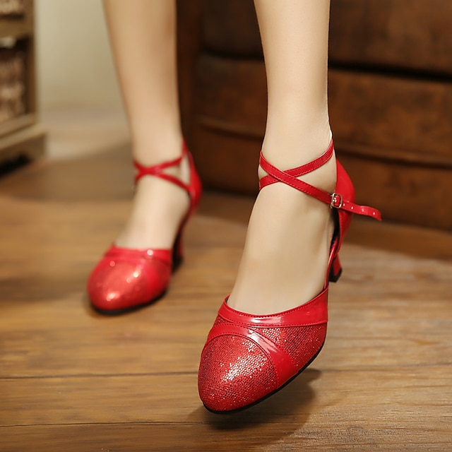  Dames Ballroom schoenen Moderne dansschoenen Hakken Glitter Gesplitst Gesp Zilver Rood Blauw