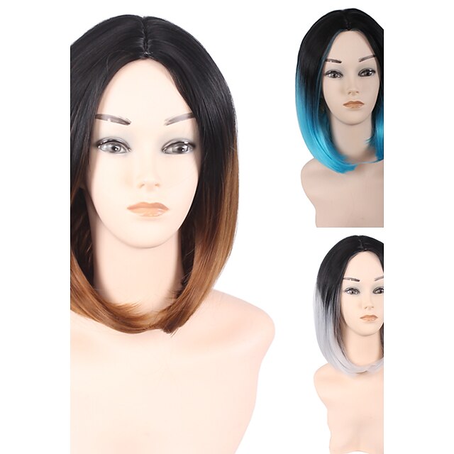  Synthetic Wig Straight Straight Bob Wig Ombre Short Grey Dark Auburn Blue Synthetic Hair Women's Middle Part Bob Ombre