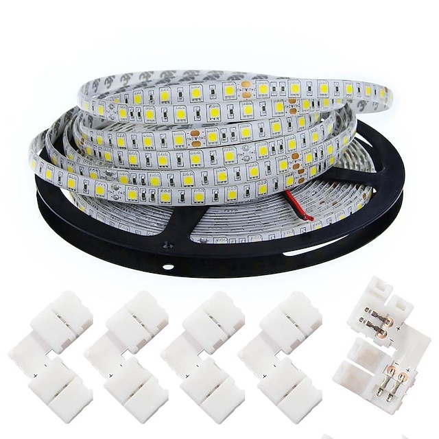  LED Light Strips Tiktok Lights 5050 5M 300 leds 10mm 4200 lm Warm White White(DC 12V) With 5PCS 5050 Strip Light Connector