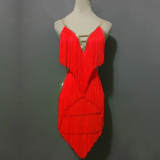 Dance Salsa Latin Dance Shorts Sequin Fringed Tassel Splicing Women's Performance Sleeveless High Spandex4