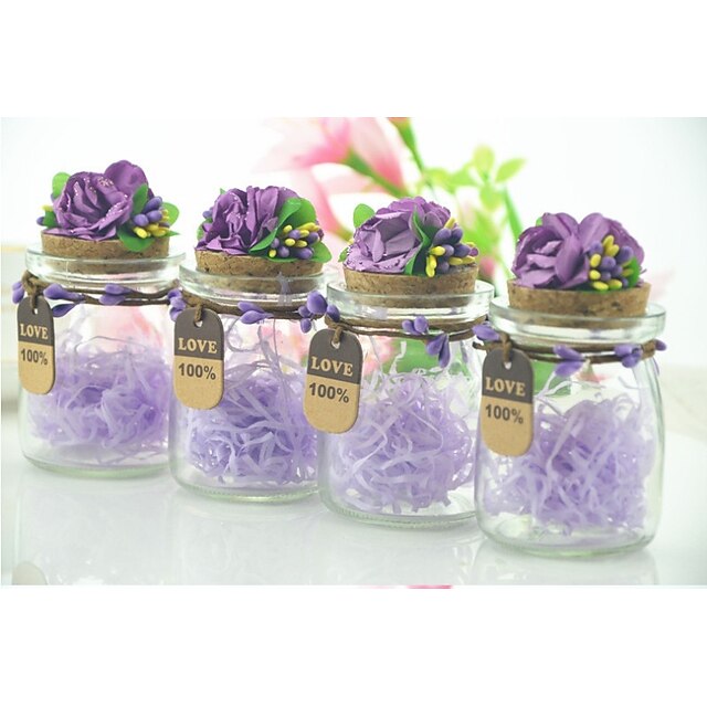  Cylinder Glass Favor Holder With Flowers Trim Candy Jars and Bottles-10
