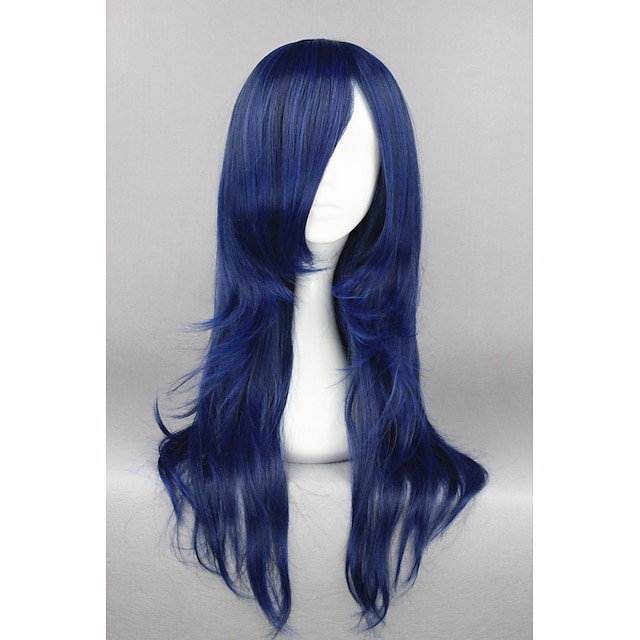  peruca sintética peruca cosplay reta peruca reta cabelo sintético azul de comprimento médio peruca feminina azul halloween