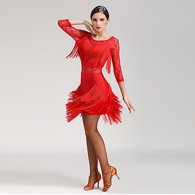 Latin Dance Dress Women's Performance 3/4 Length Sleeve Natural Spandex ...