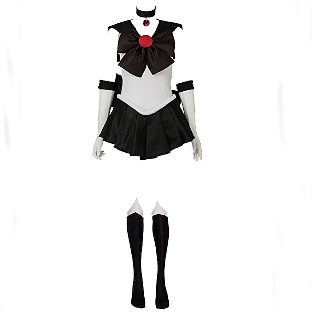  Inspired by Sailor Moon Sailor Pluto Anime Cosplay Costumes Japanese Cosplay Suits Patchwork Sleeveless Dress Gloves Bow For Women's / Headband / Necklace / Necklace / Headband / Satin