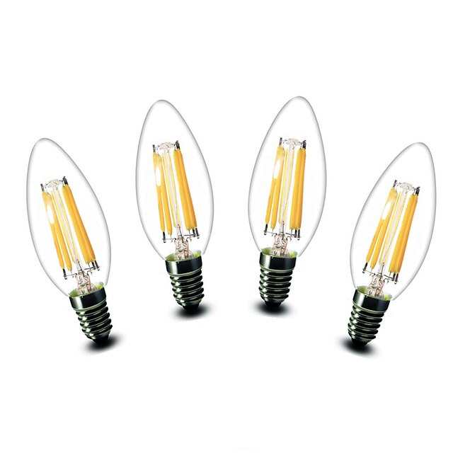  4.5W E14 Ampoules Bougies LED C35 6 COB 500 lm Blanc Chaud Décorative AC 100-240 V 4 pièces