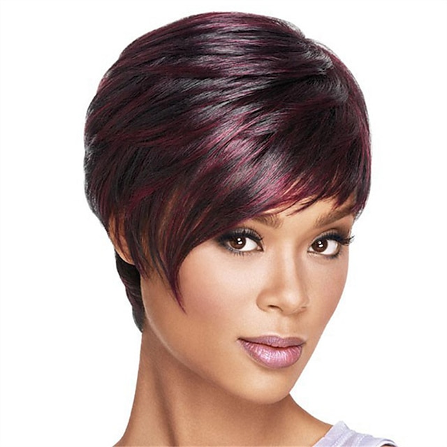  Black Wigs for Women Synthetic Wig Straight Straight Bob Short Bob with Bangs Wig Dark Wine Synthetic Hair Heat Resistant Ombre Hair Ombre