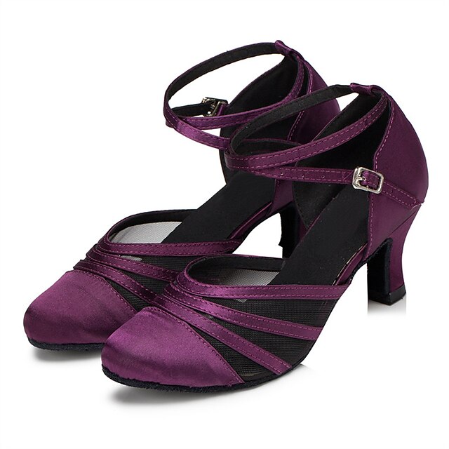  Women's Modern Shoes Satin Buckle Sandal / Heel Buckle Customized Heel Customizable Dance Shoes Black / Purple / Professional / EU36