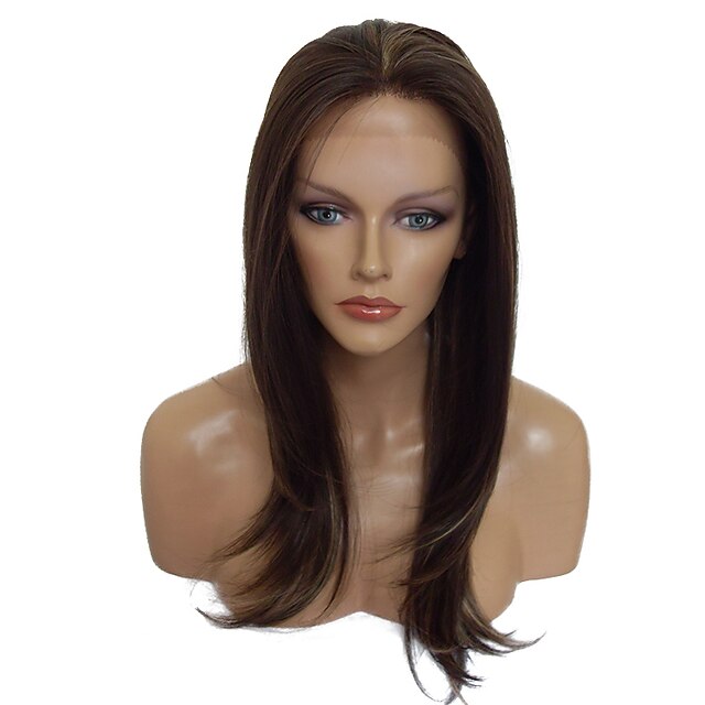  Synthetic Lace Front Wig Straight kinky Straight kinky straight Straight Lace Front Wig Long Brown Synthetic Hair Women's Natural Hairline Middle Part Brown