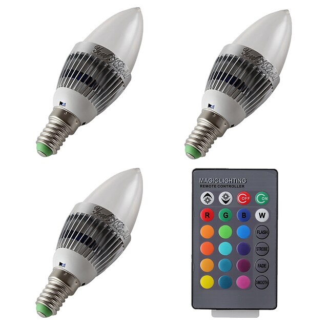  3pçs 3 W Luzes de LED em Vela 300-400 lm E14 1 Contas LED LED de Alta Potência Regulável Controle Remoto RGB 12 V 85-265 V / 3 pçs
