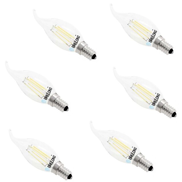  BRELONG® 6pcs 4 W LED Filament Bulbs 350 lm E14 C35 4 LED Beads COB Dimmable Warm White White 220-240 V / 6 pcs / RoHS