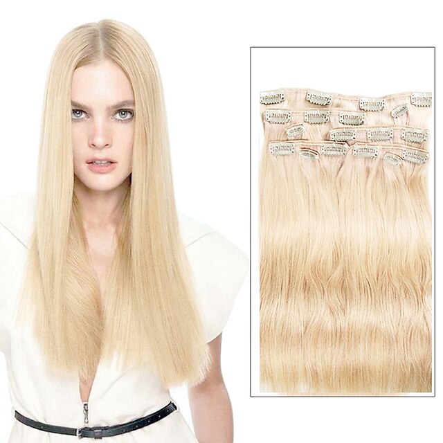  Clip In Human Hair Extensions Straight Human Hair Light Blonde