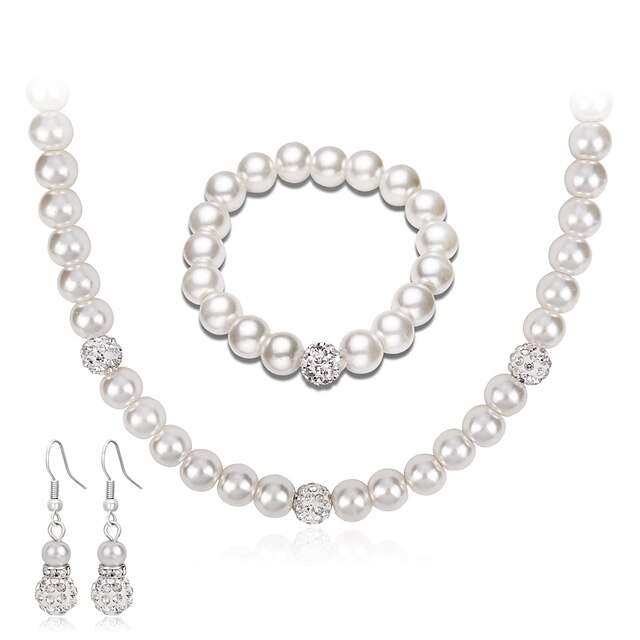  Femme Collier de perles euroaméricains Mode Perle Strass Alliage Forme Ronde 1 Collier 1 Paire de Boucles d'Oreille 1 Bracelet Pour