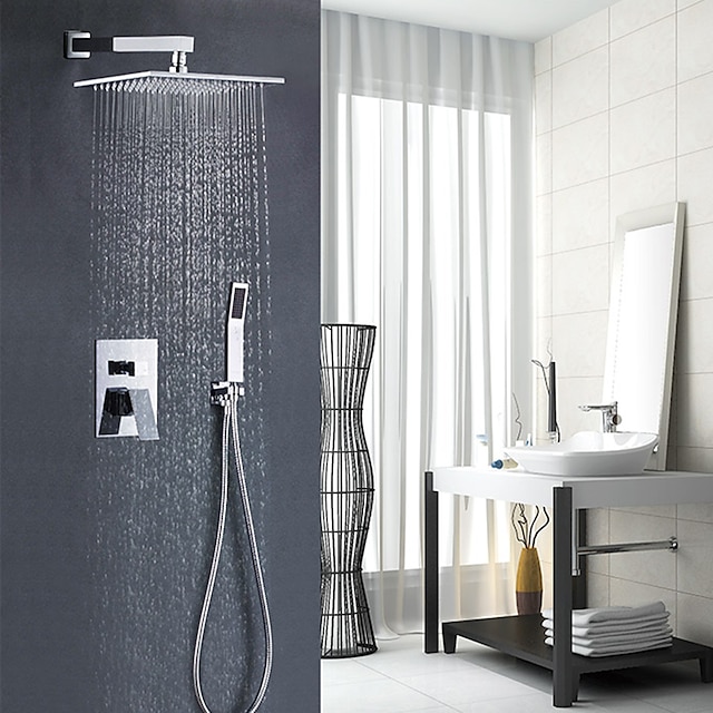 rubinetto per doccia, set di rubinetti per doccia doccetta inclusa doccia a pioggia montaggio moderno cromato all'interno della valvola in ceramica miscelatori per vasca da bagno rubinetti/ottone/due