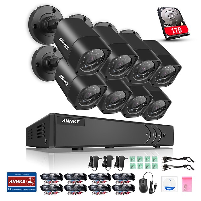  ANNKE® 8CH HDMI DVR 8PCS 720P HD Outdoor Indoor Waterproof Camera Surveillance Security System with Clear Night Vison Smart Remote Monitor 1TB