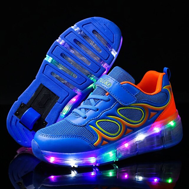  בנים נעלי אתלטיקה עקב נמוך בוהן עגולה נעליים זוהרות נעלי Luminous אתלטי קזו'אל בָּחוּץ שרוכים LED טול נעלי סקי קיץ כחול / ורוד / TR