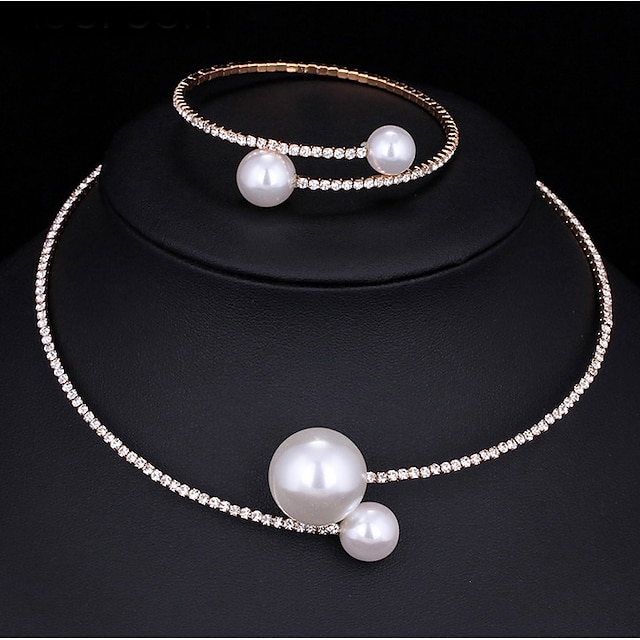  Women's AAA Cubic Zirconia Jewelry Set Pearl Necklace Ladies Fashion everyday Earrings Jewelry Gold / Silver For Wedding Party Gift Engagement Valentine