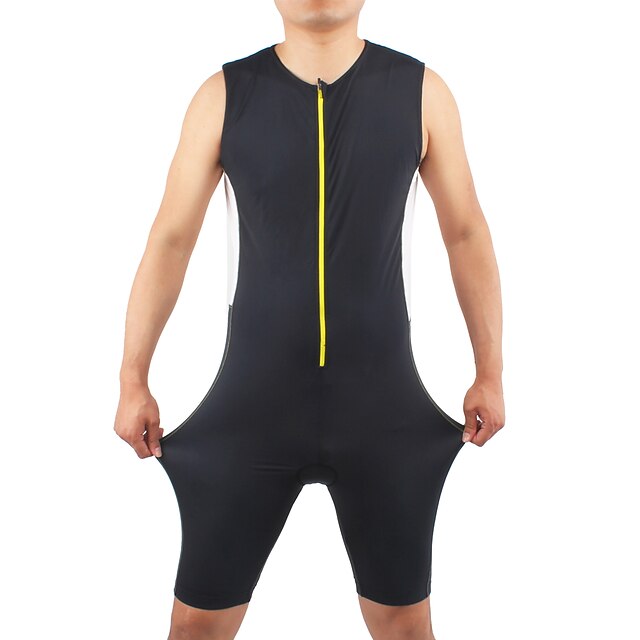  Men's Sleeveless Triathlon Tri Suit Black Patchwork Bike Breathable Winter Sports Spandex Patchwork Clothing Apparel / High Elasticity